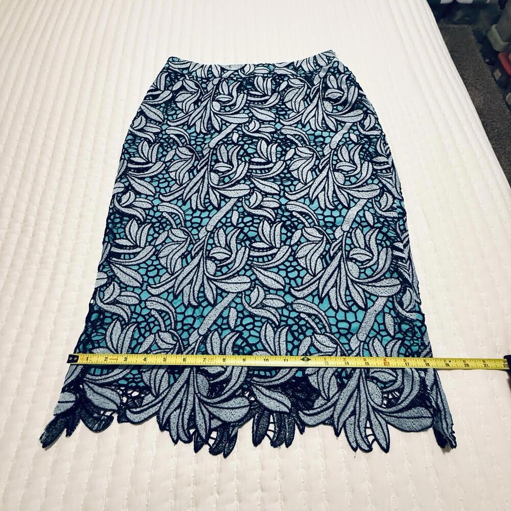Maeve Tallulah Lace Overlay Blue Pencil Skirt Sz 6 Anthropologie - Picture 12 of 13